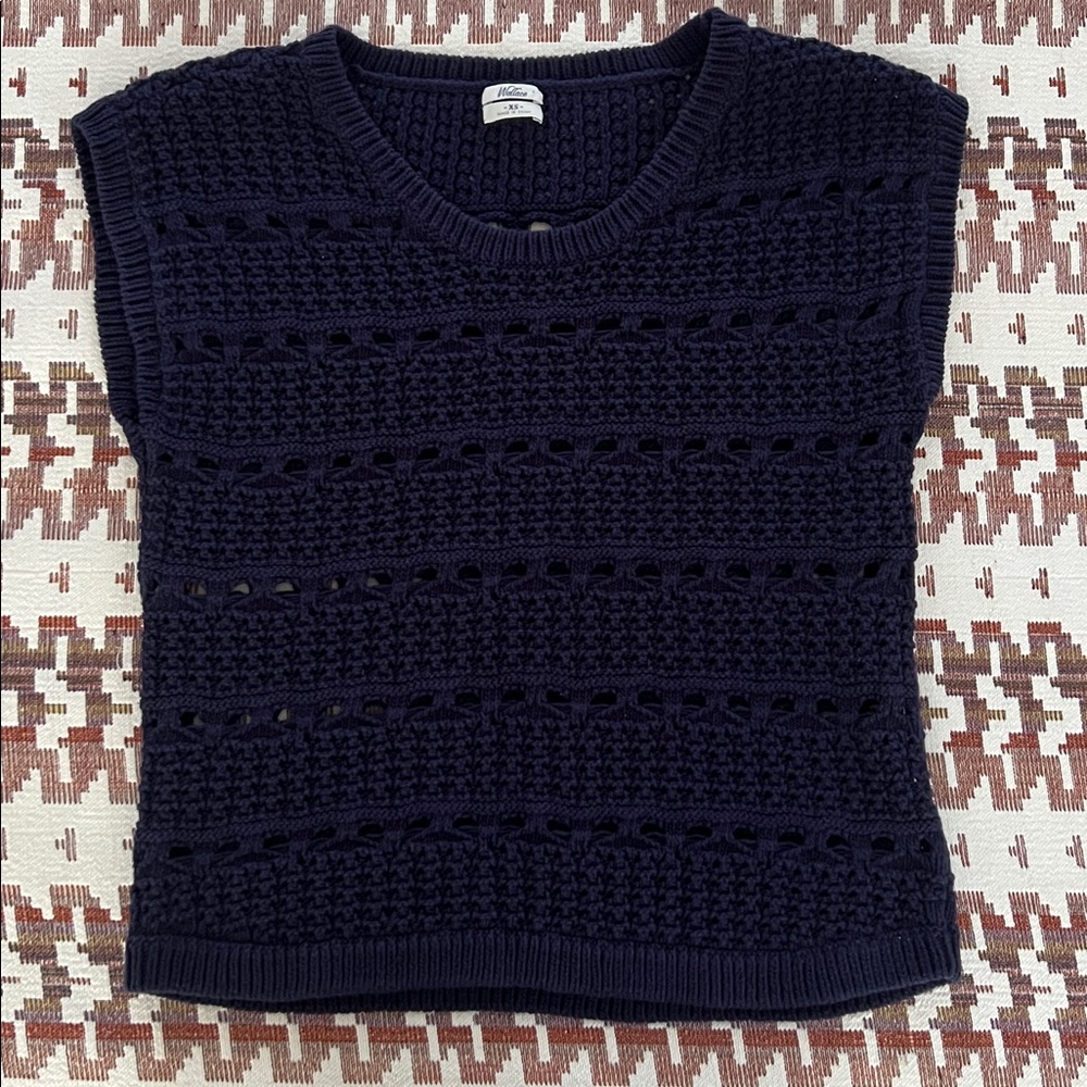 Madewell Wallace Navy Blue Crochet Knit Sweater (XS)